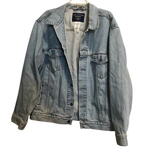 Levi Strauss Signature Denim Trucker Jacket Size XL Blue Cotton Small Flaw Pics